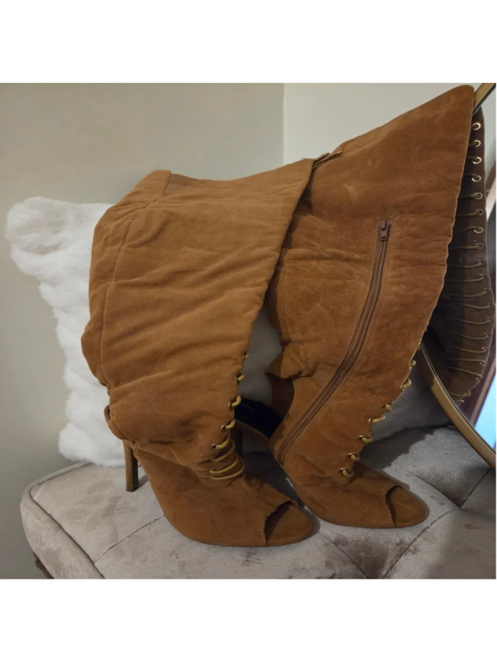 Women's Shoe Republic Brown Over the Knee Lace-Up Boots Size 5.5